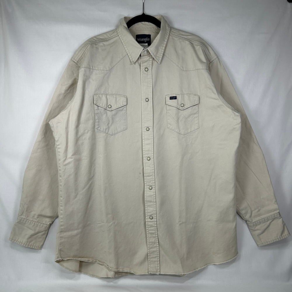 Wrangler Western Pearl Snap Shirt 2XLT Tan Khaki Long Sleeve Tall
